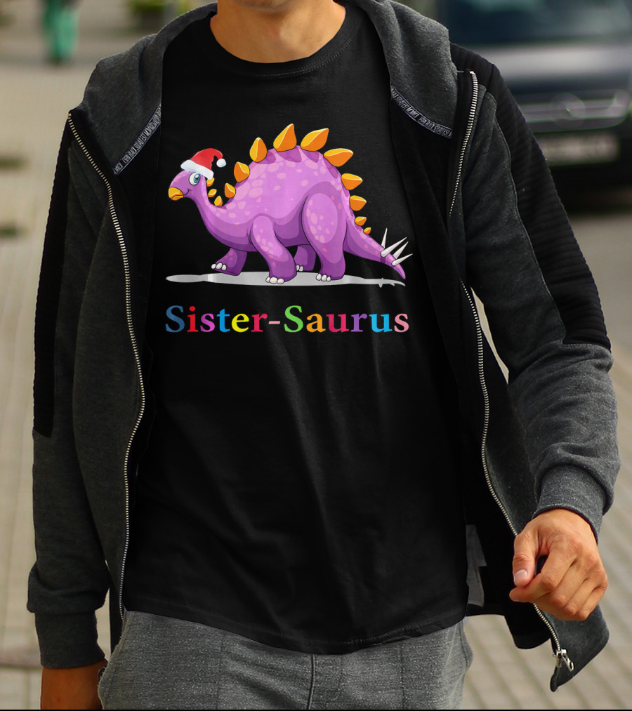 Sister-Saurus Dinosaur With Santa Hat T-Shirt
