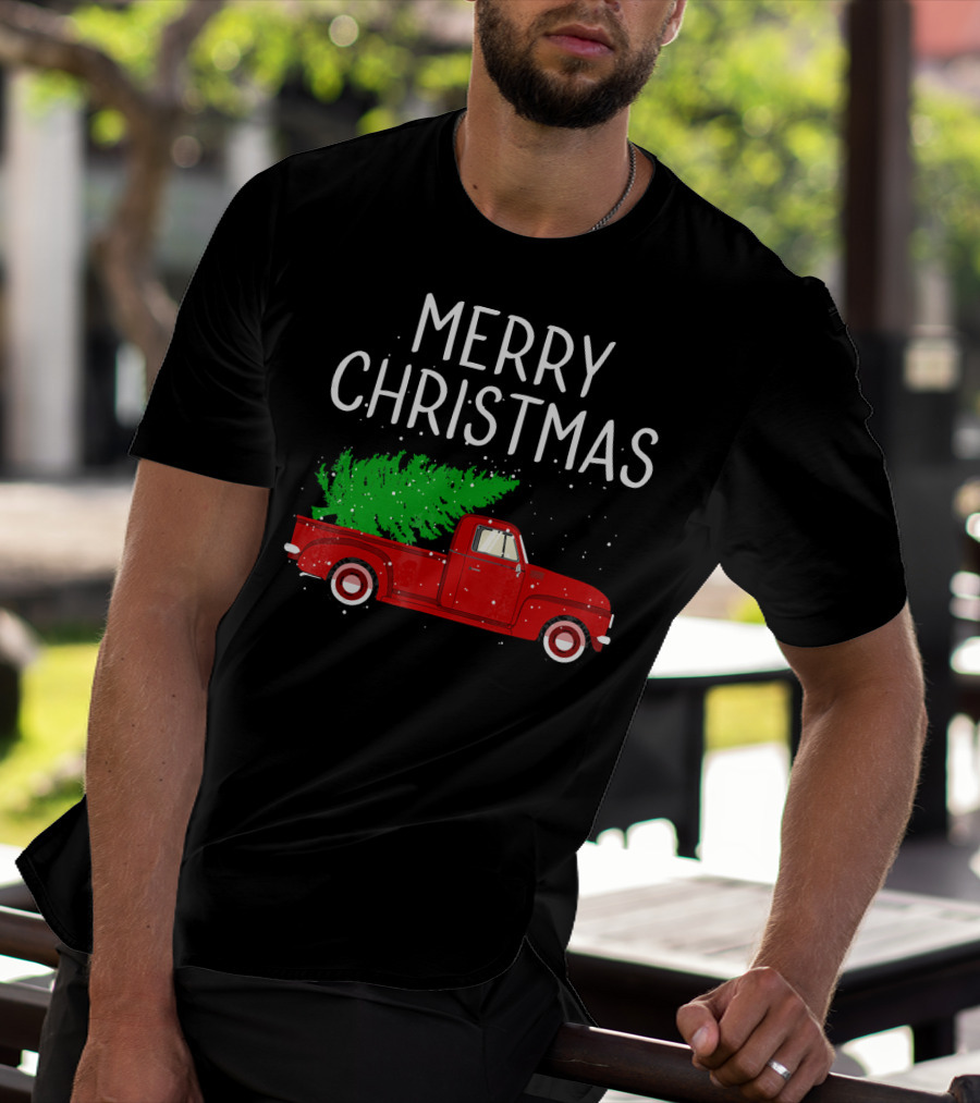 Merry Christmas Vintage Red Truck With Tree T-Shirt