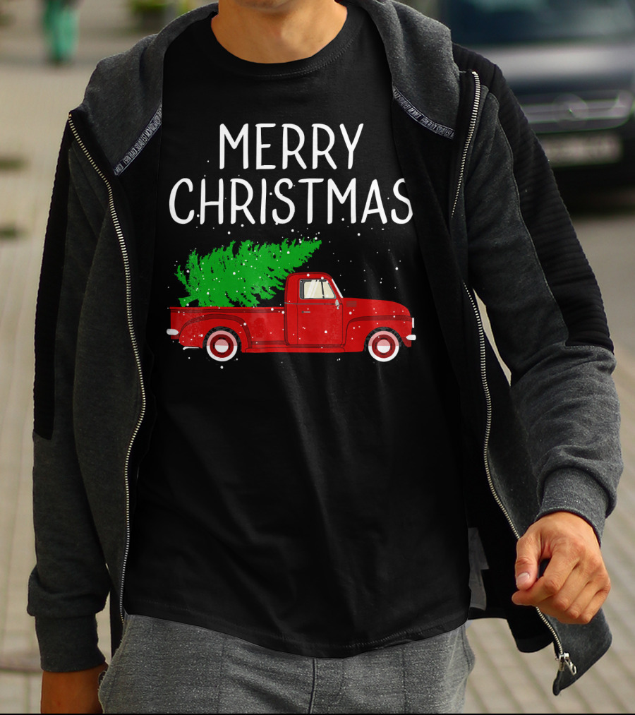 Merry Christmas Vintage Red Truck With Tree T-Shirt