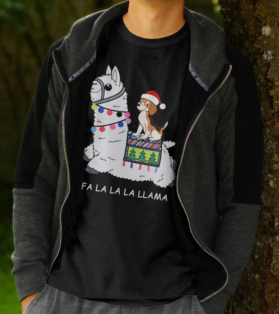 Fa La La La Llama Santa Beagle Festive Christmas Ride T-Shirt