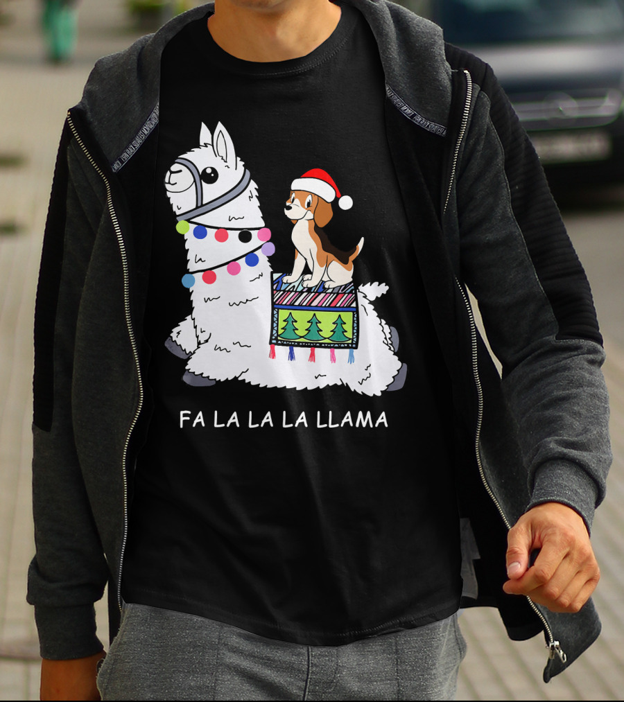 Fa La La La Llama Santa Beagle Festive Christmas Ride T-Shirt