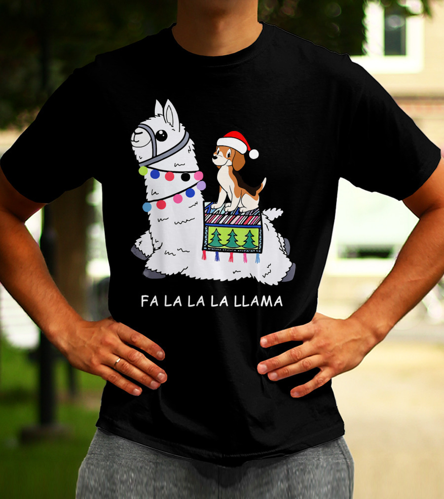 Fa La La La Llama Santa Beagle Festive Christmas Ride T-Shirt