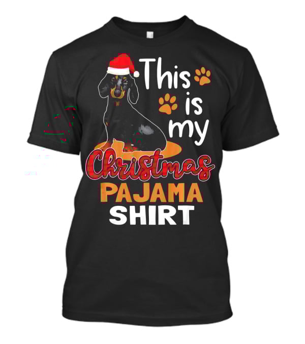 This Is My Christmas Pajama Shirt Dachshund Santa Hat Paw Prints T-Shirt