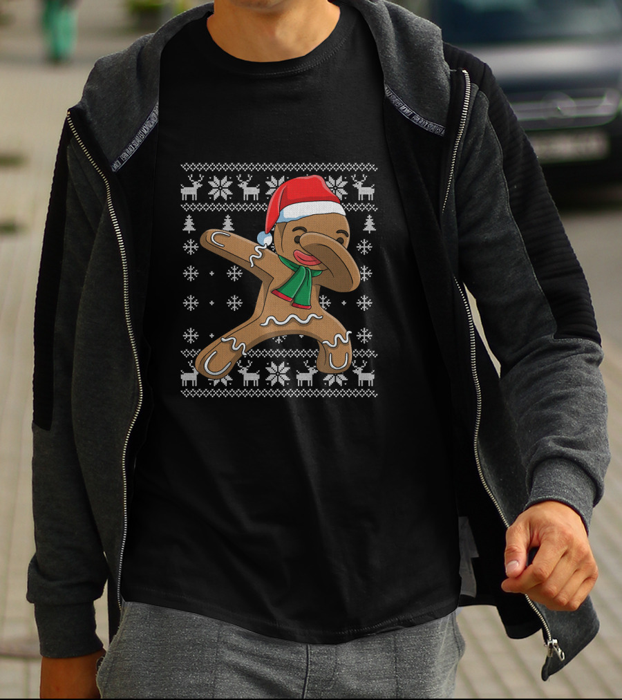 Festive Dabbing Gingerbread Man Christmas T-Shirt
