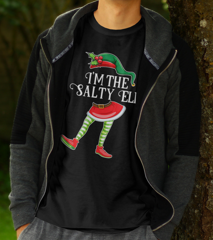 I'M THE SALTY ELF Christmas Hat And Striped Legs With Red Shoes T-Shirt