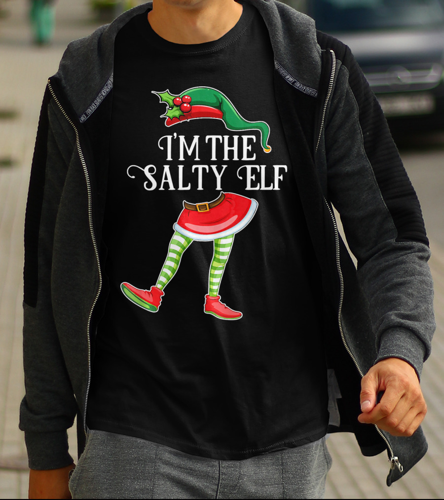 I'M THE SALTY ELF Christmas Hat And Striped Legs With Red Shoes T-Shirt