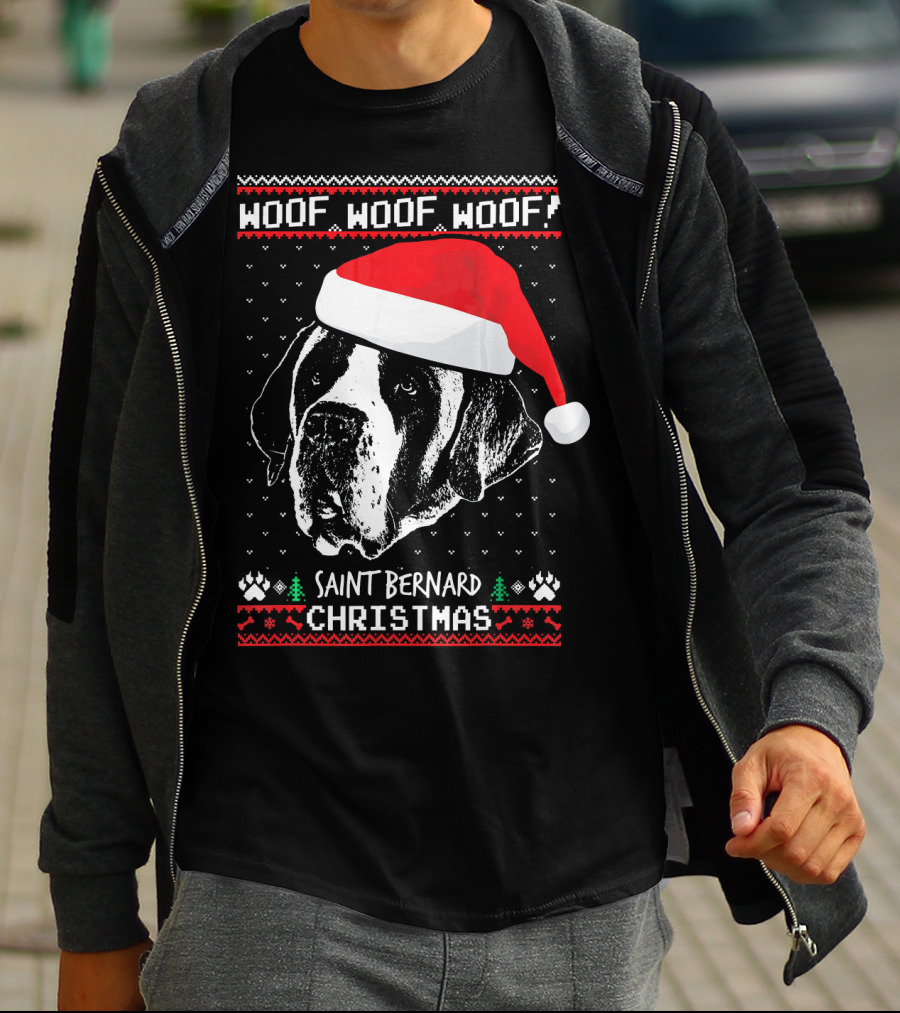 Woof Woof Woof Saint Bernard Christmas T-Shirt
