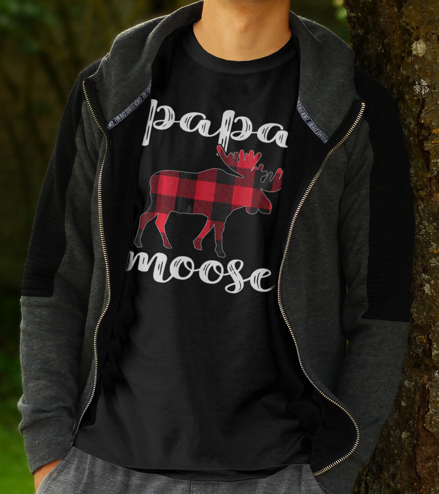 Papa Moose Matching Family Christmas Clo Buffalo Plaid Moose T-Shirt