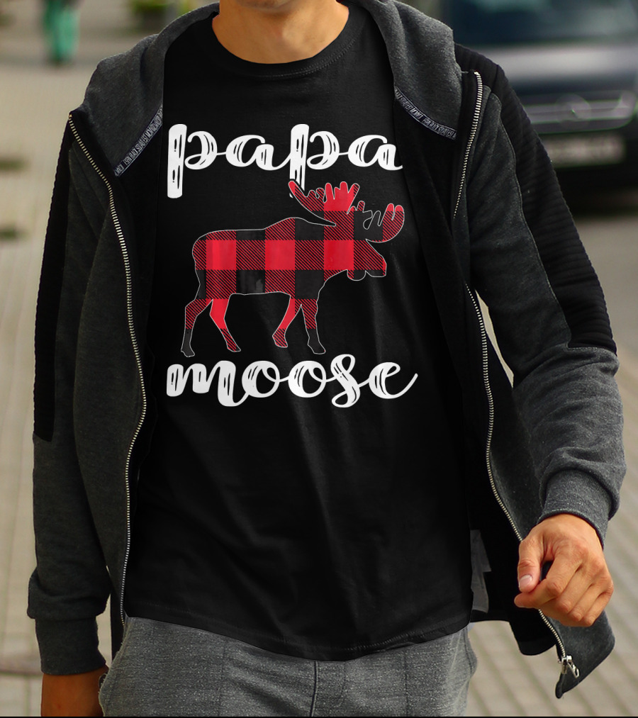 Papa Moose Matching Family Christmas Clo Buffalo Plaid Moose T-Shirt
