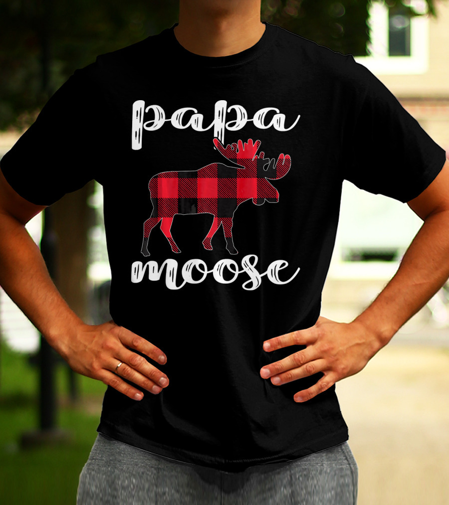 Papa Moose Matching Family Christmas Clo Buffalo Plaid Moose T-Shirt