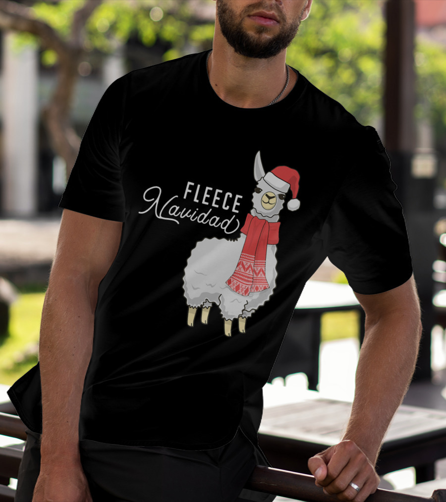 Fleece Navidad Christmas Llama Santa Hat Scarf T-Shirt