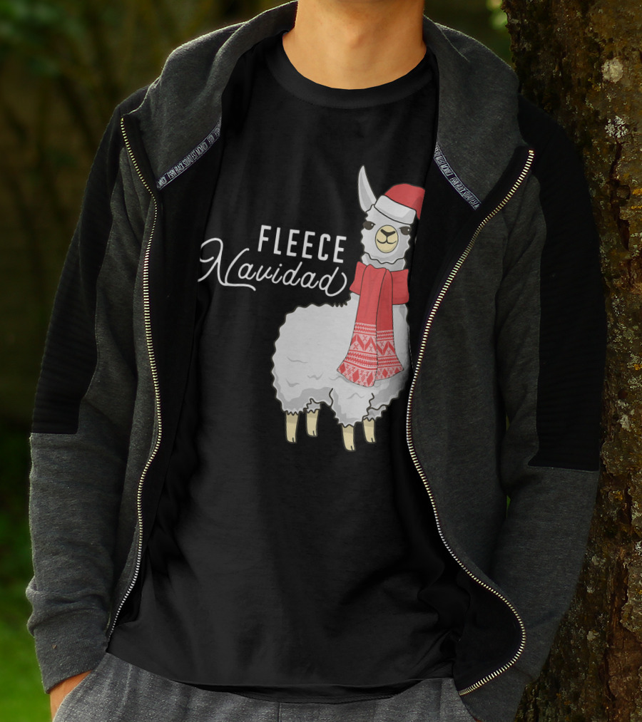 Fleece Navidad Christmas Llama Santa Hat Scarf T-Shirt