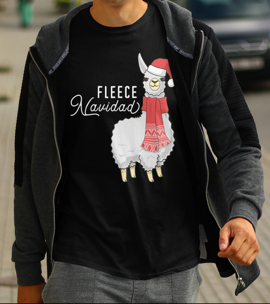 Fleece Navidad Christmas Llama Santa Hat Scarf T-Shirt