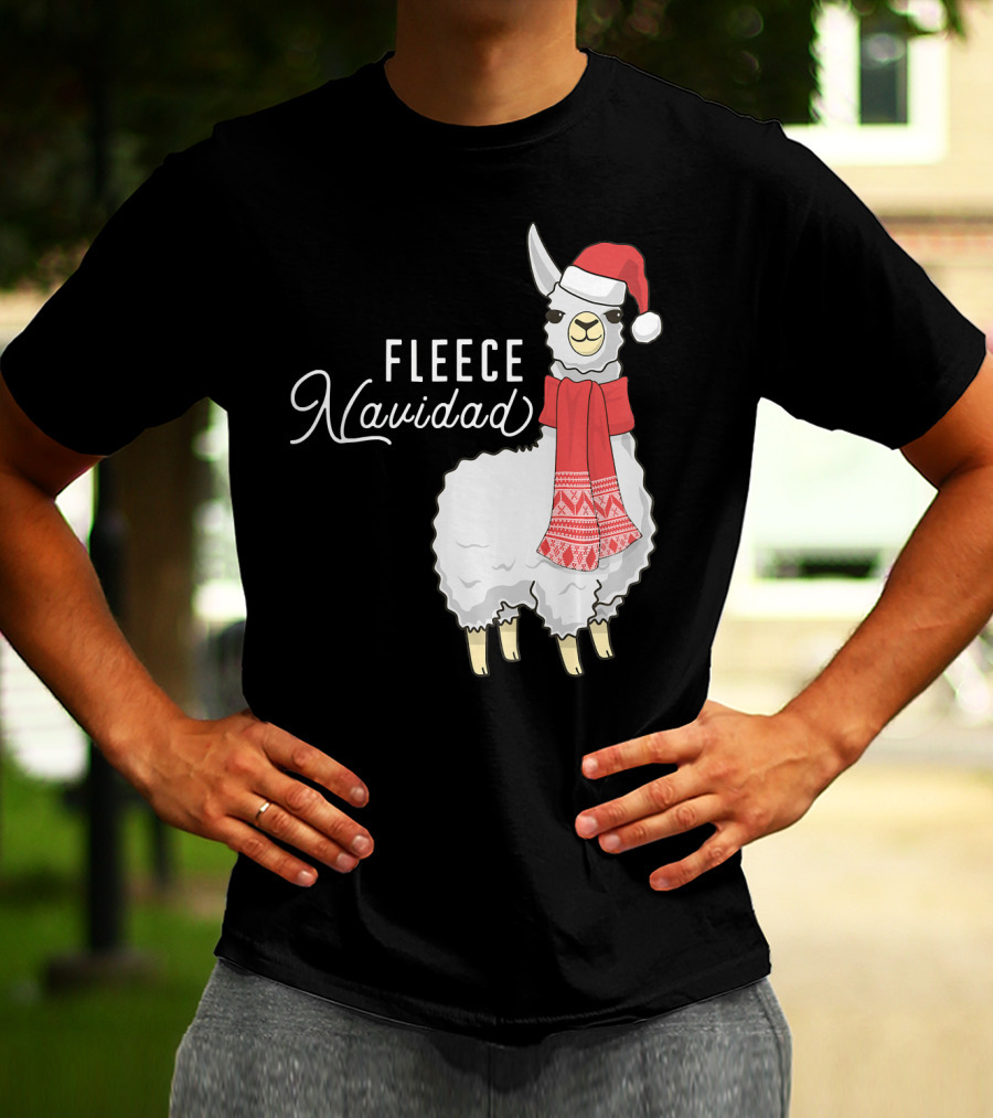 Fleece Navidad Christmas Llama Santa Hat Scarf T-Shirt