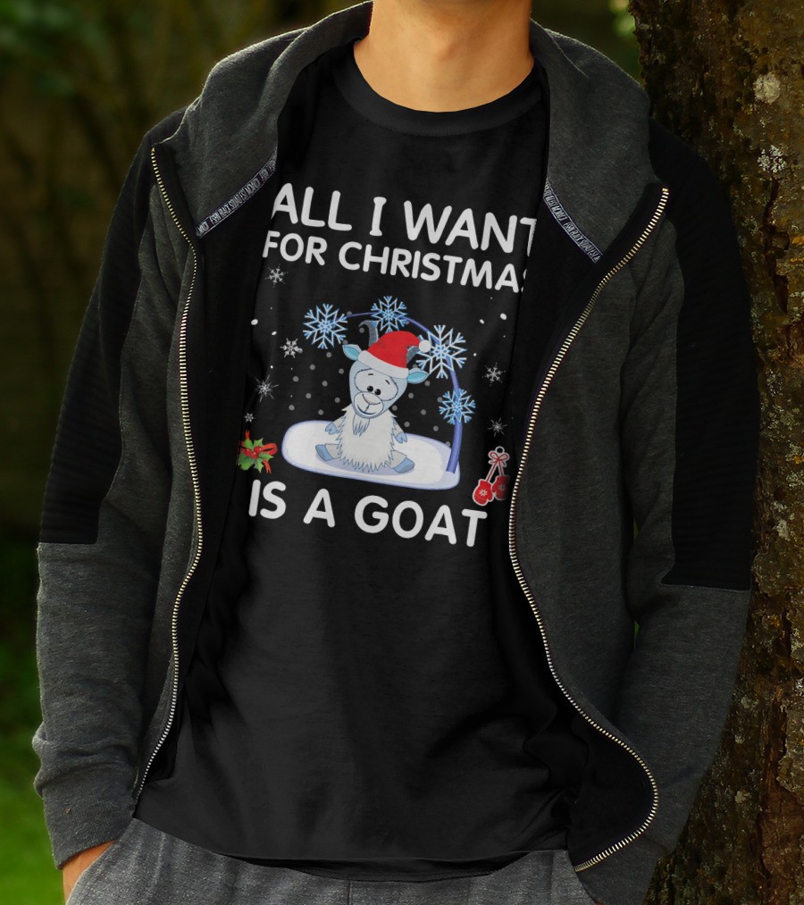 ALL I WANT FOR CHRISTMAS IS A GOAT Snowflakes Santa Hat Holiday T-Shirt