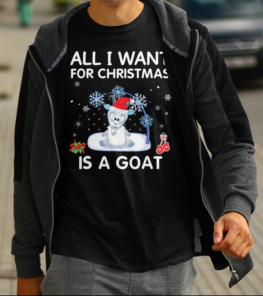 ALL I WANT FOR CHRISTMAS IS A GOAT Snowflakes Santa Hat Holiday T-Shirt