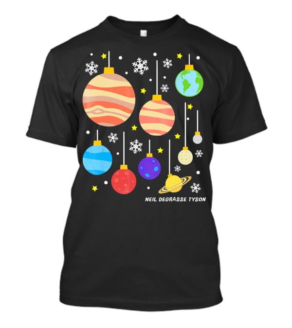 Neil DeGrasse Tyson Planets Hanging Ornaments Snowflakes Stars T-Shirt
