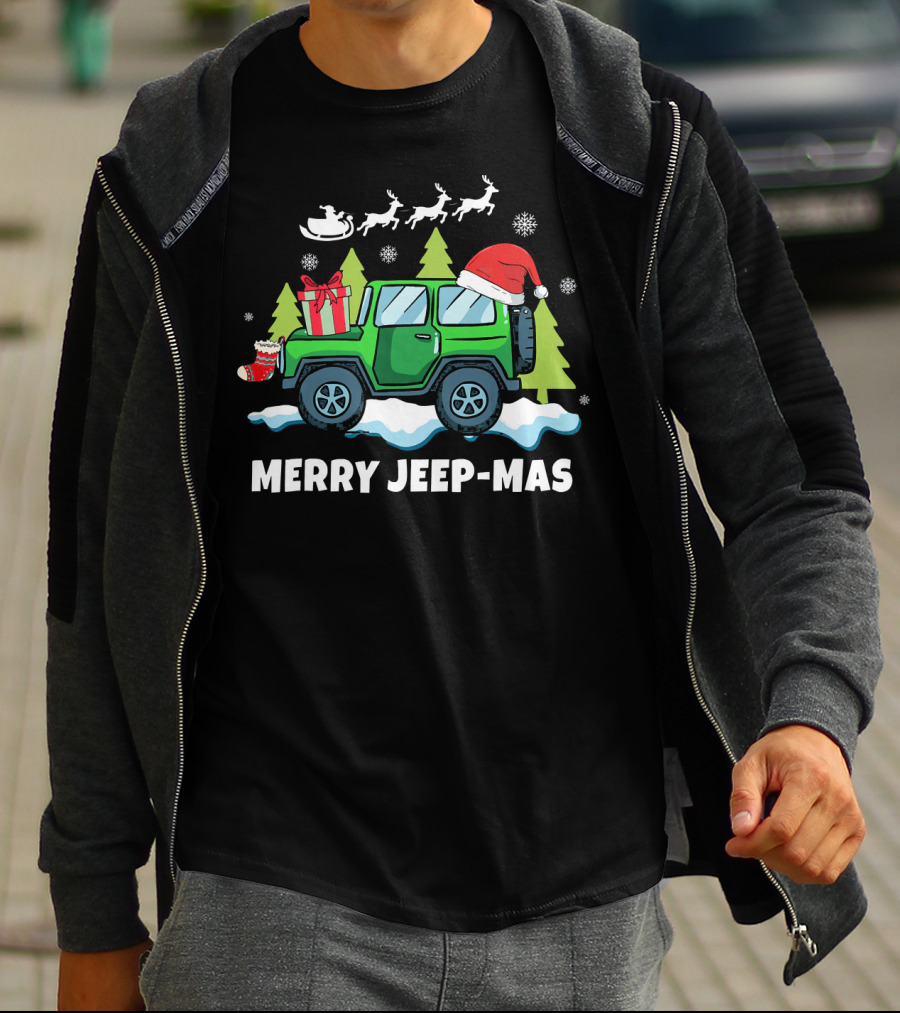 Merry Jeep-Mas Christmas SUV With Santa Hat And Reindeer T-Shirt