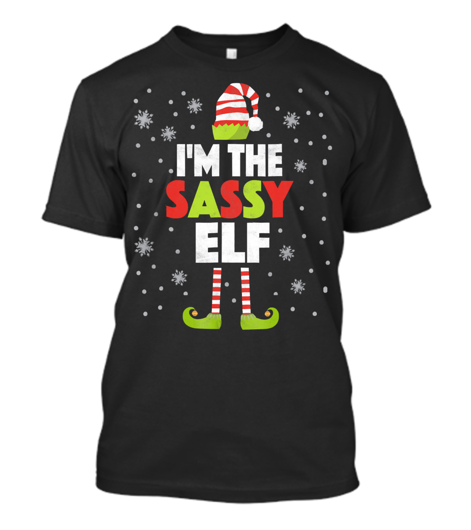 I'm The Sassy Elf Christmas Snowflake Hat Boot Stripes T-Shirt