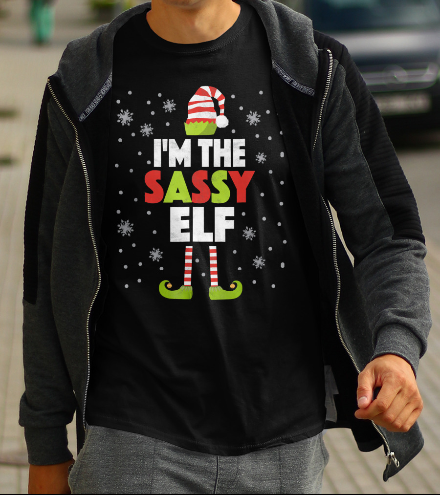 I'm The Sassy Elf Christmas Snowflake Hat Boot Stripes T-Shirt
