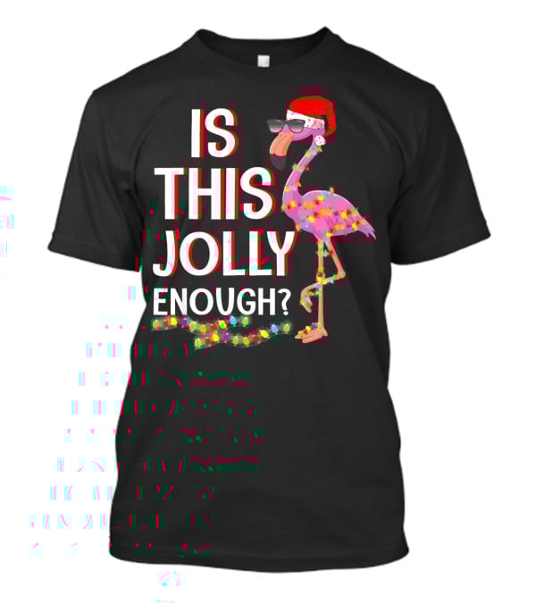 Is This Jolly Enough Flamingo Christmas Lights Santa Hat Sunglasses T-Shirt