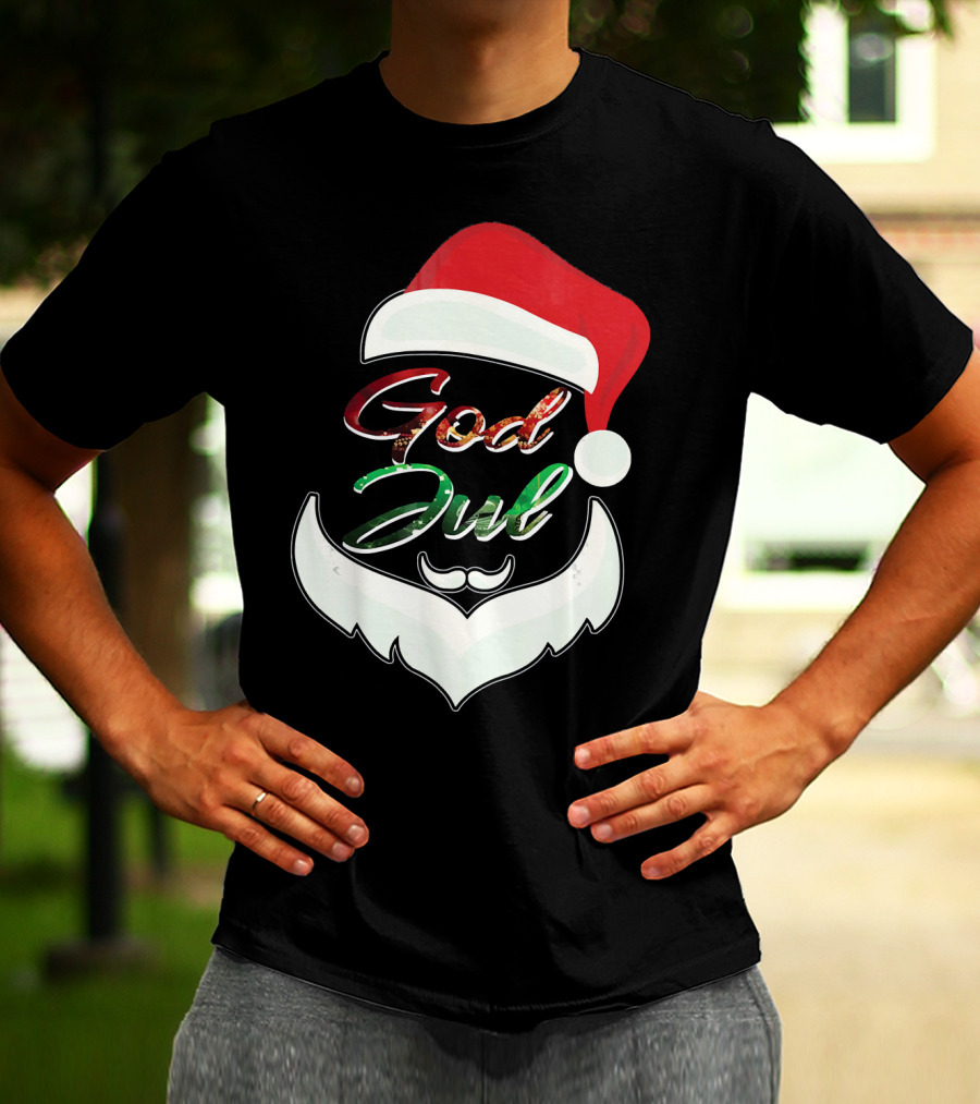 God Jul Norwegian Merry Christmas Santa Hat And Beard Design Norway T-Shirt