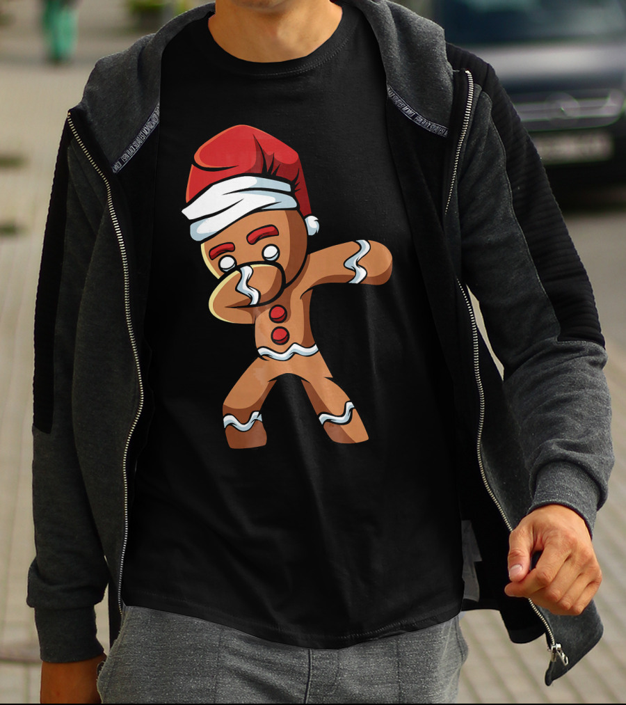 Dabbing Gingerbread Man Santa Hat Holiday Dance T-Shirt