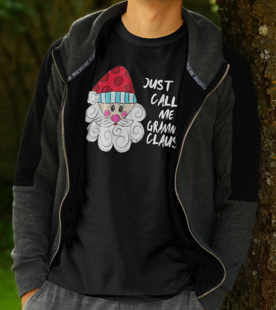 Just Call Me Grammy Claus With Cute Santa Beard And Hat T-Shirt