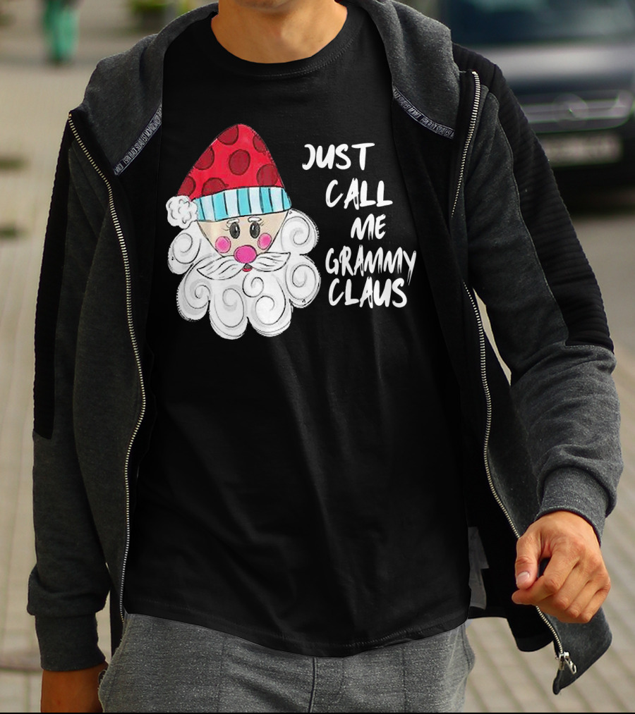 Just Call Me Grammy Claus With Cute Santa Beard And Hat T-Shirt