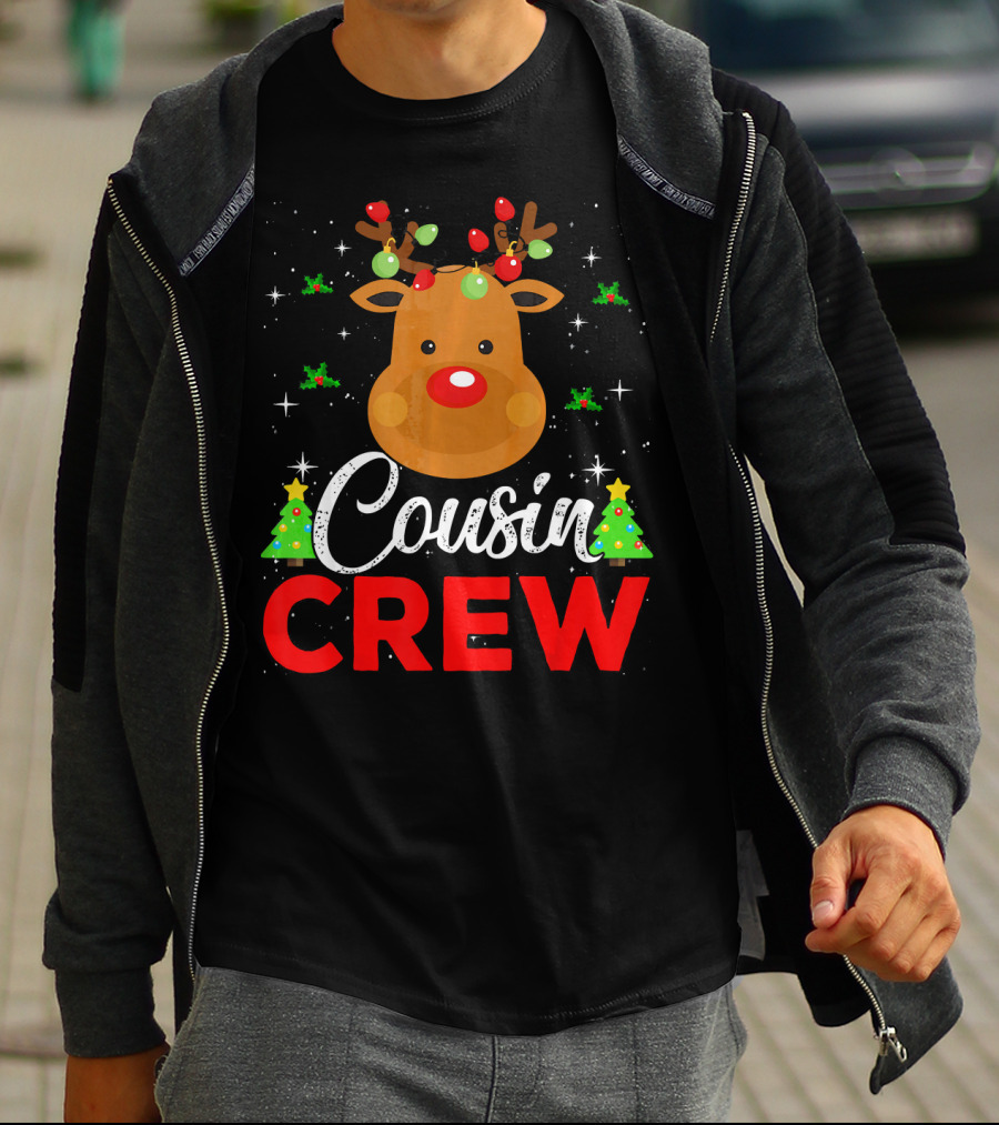 Cousin Crew Funny Reindeer Family Christmas Matching Holiday Trees T-Shirt