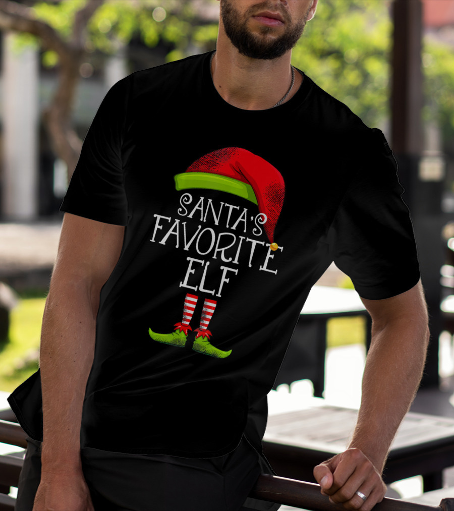 Santa's Favorite Elf Red Hat And Striped Socks T-Shirt