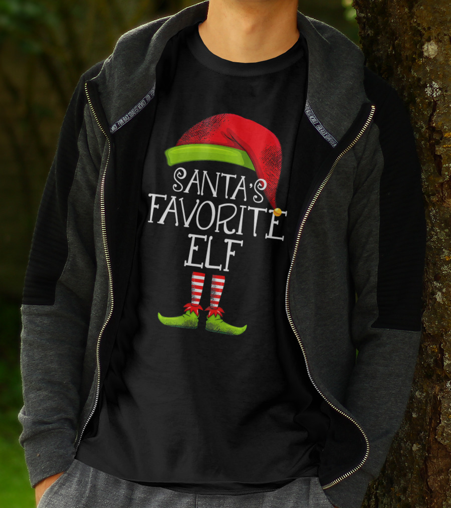 Santa's Favorite Elf Red Hat And Striped Socks T-Shirt