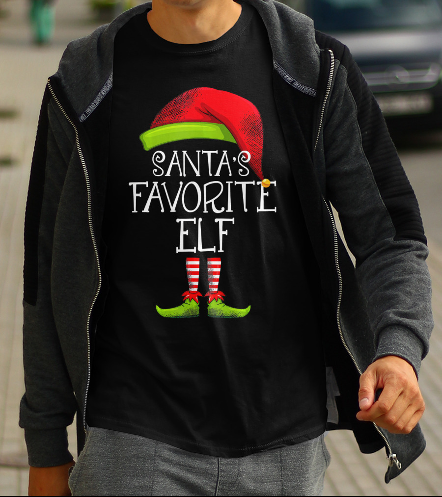 Santa's Favorite Elf Red Hat And Striped Socks T-Shirt