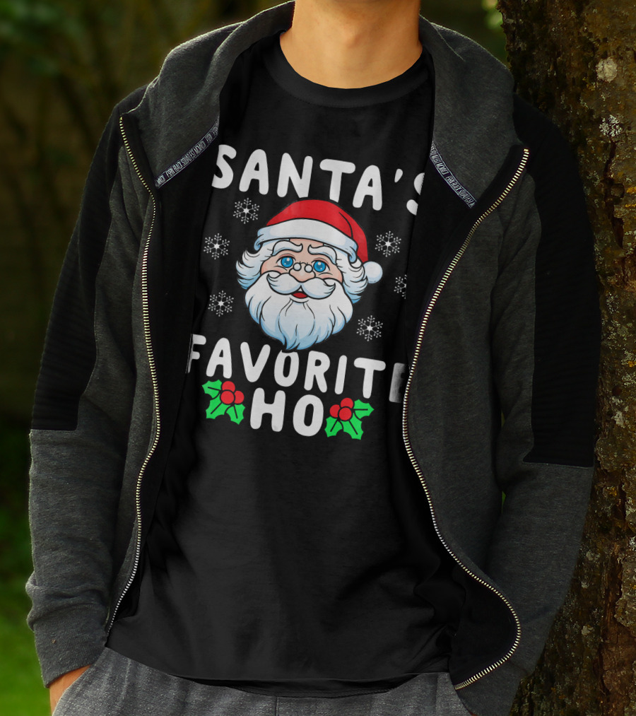 Santas Favorite Ho Christmas Santa Claus Snowflakes Holly T-Shirt