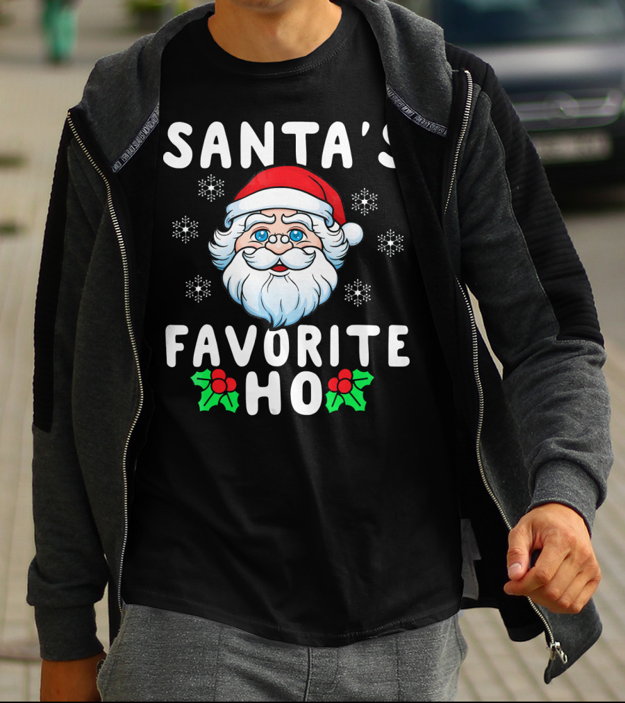 Santas Favorite Ho Christmas Santa Claus Snowflakes Holly T-Shirt