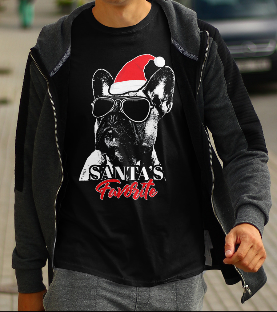 Santa's Favorite French Bulldog Wearing Sunglasses And Hat T-Shirt