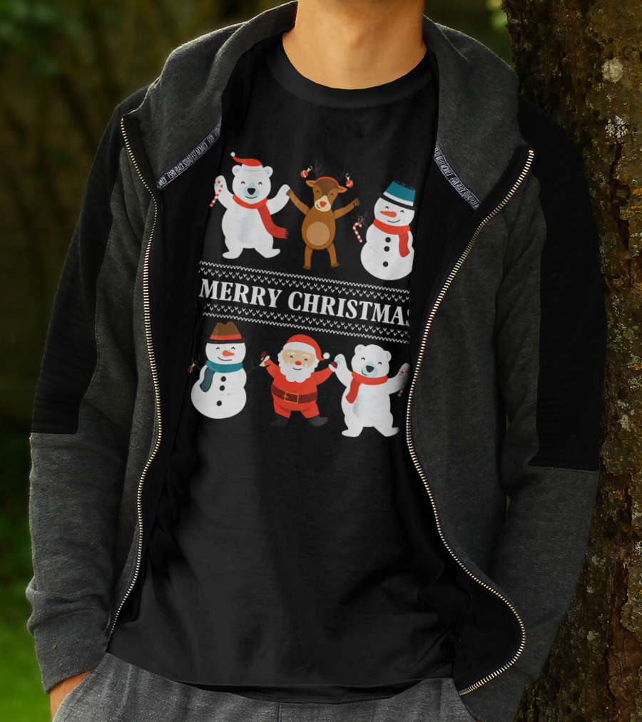 Merry Christmas Bears Snowmen Reindeer Santa Claus T-Shirt