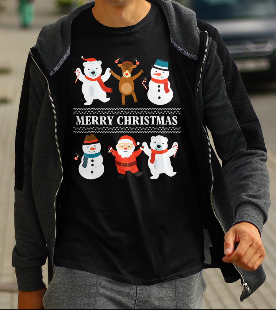 Merry Christmas Bears Snowmen Reindeer Santa Claus T-Shirt