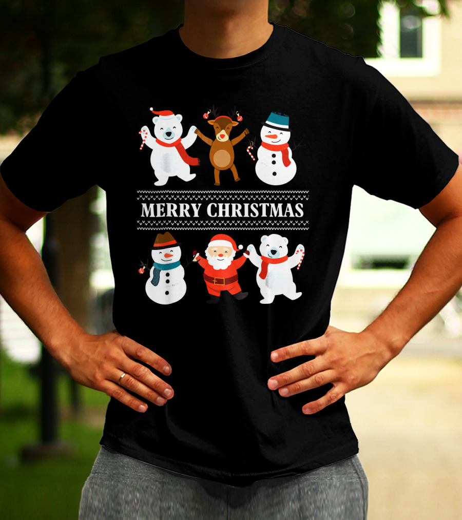 Merry Christmas Bears Snowmen Reindeer Santa Claus T-Shirt