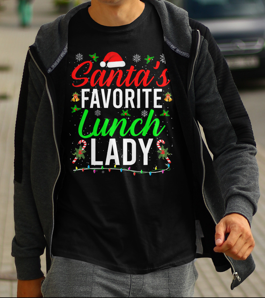 Santa's Favorite Lunch Lady Christmas Candy Cane Snowflakes T-Shirt