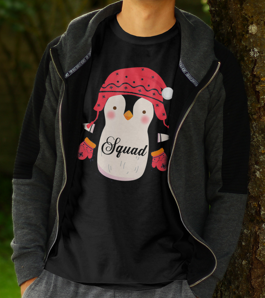 Squad Penguin Christmas Hat And Mittens T-Shirt