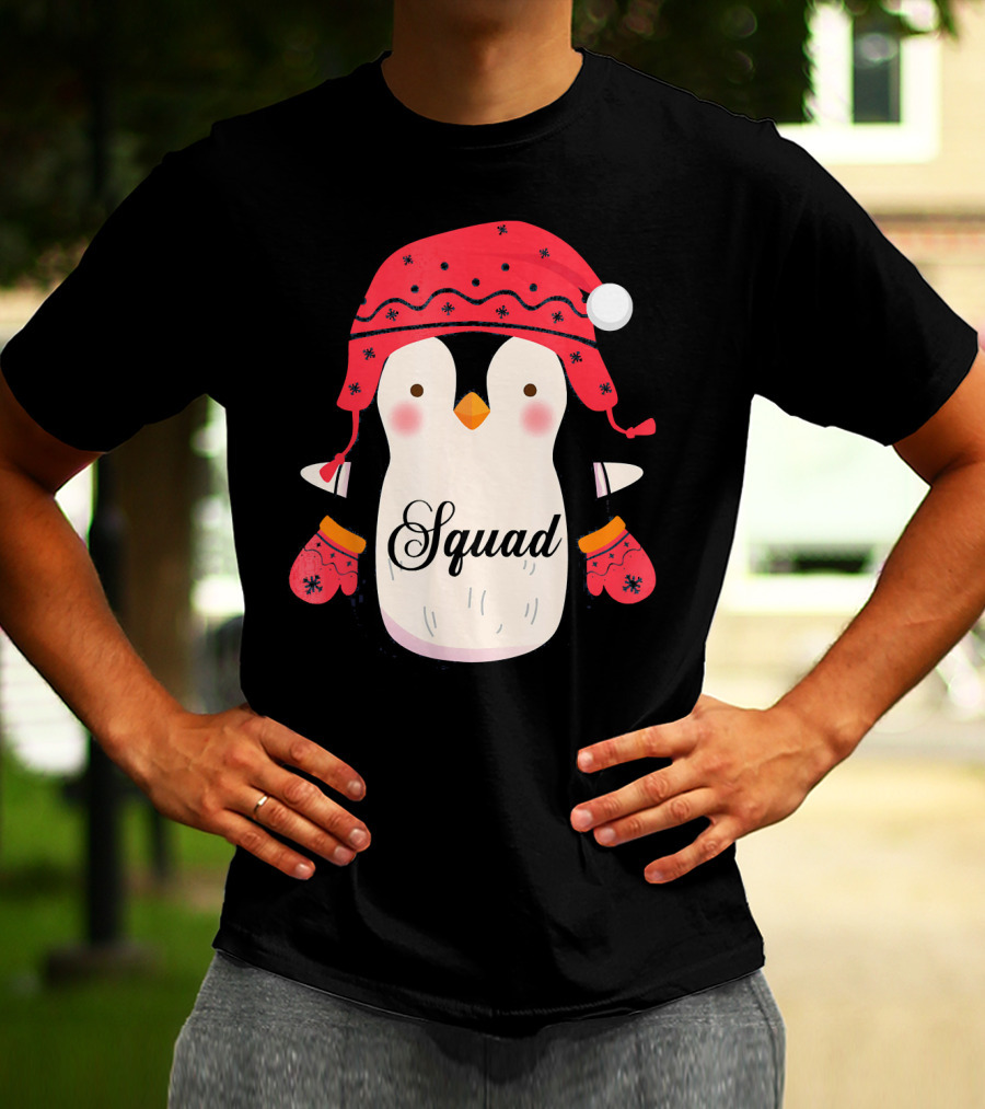 Squad Penguin Christmas Hat And Mittens T-Shirt