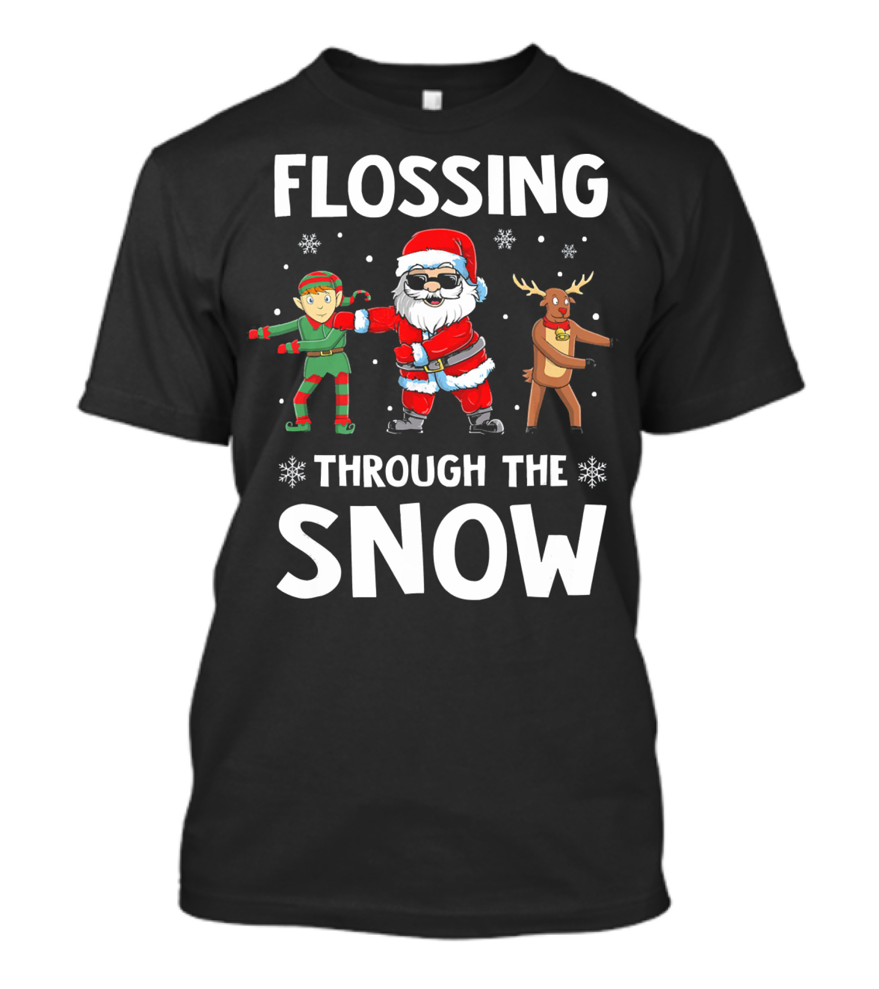 Flossing Through The Snow With Santa Elf And Reindeer T-Shirt