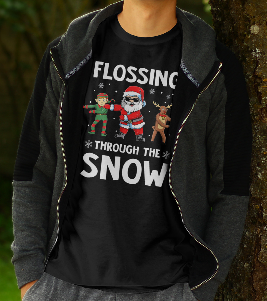 Flossing Through The Snow With Santa Elf And Reindeer T-Shirt