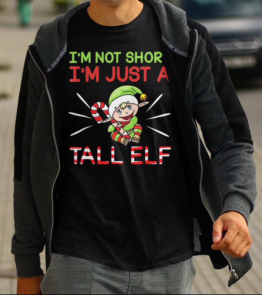 I'M NOT SHORT I'M JUST A TALL ELF Candy Cane Christmas Pajamas T-Shirt