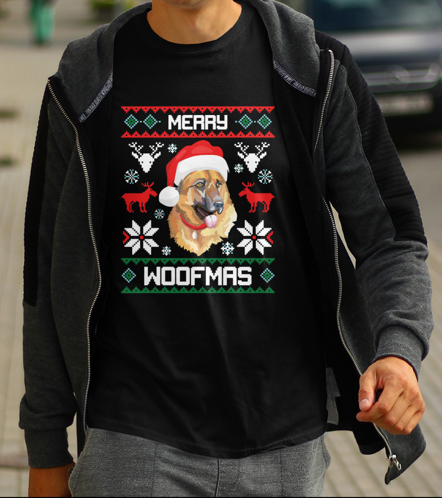 Merry Woofmas German Shepherd Dog Christmas T-Shirt