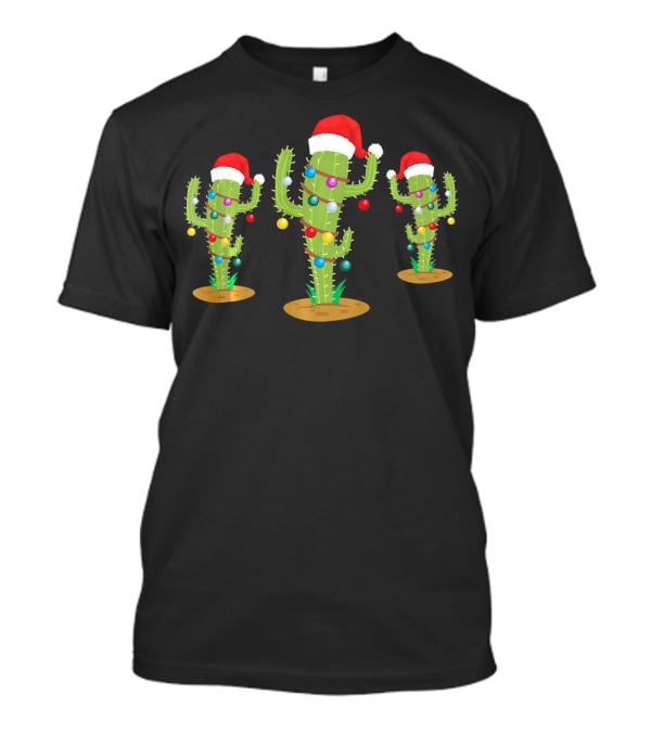 Festive Christmas Cacti With Santa Hats And Lights T-Shirt
