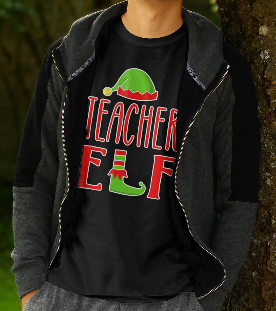 Teacher Elf Christmas Hat And Shoe Holiday T-Shirt