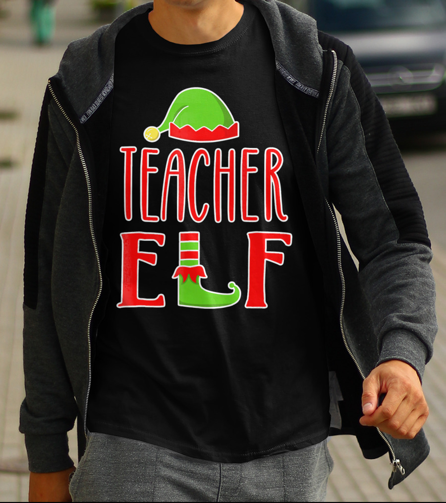 Teacher Elf Christmas Hat And Shoe Holiday T-Shirt