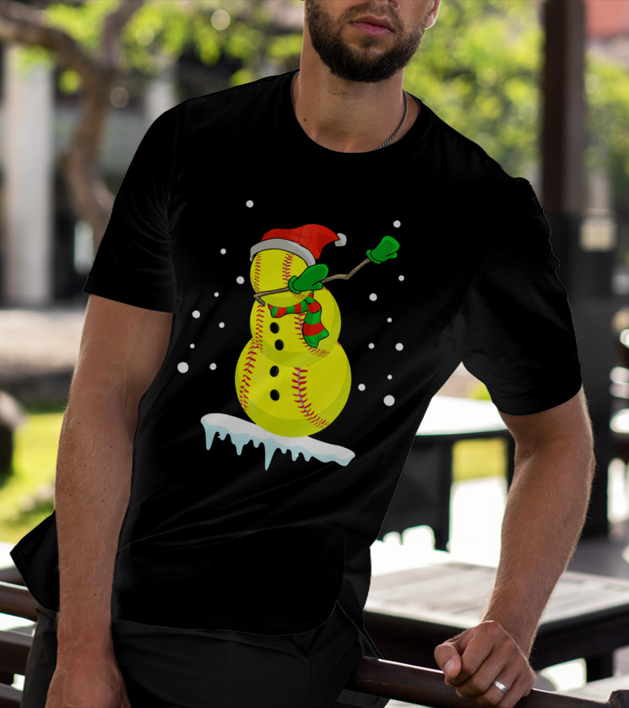 Dabbing Snowman Softball Christmas Fun T-Shirt